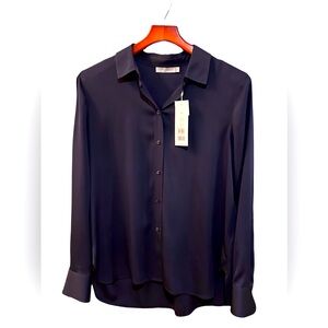 NWT VINCE gorgeous dark navy stretch silk blouse.